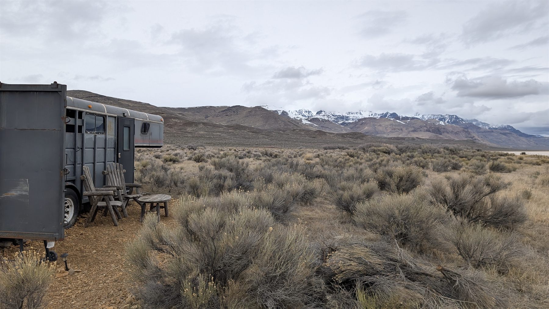 The Stargazer Bliss trailer with Steens Mountain behind it